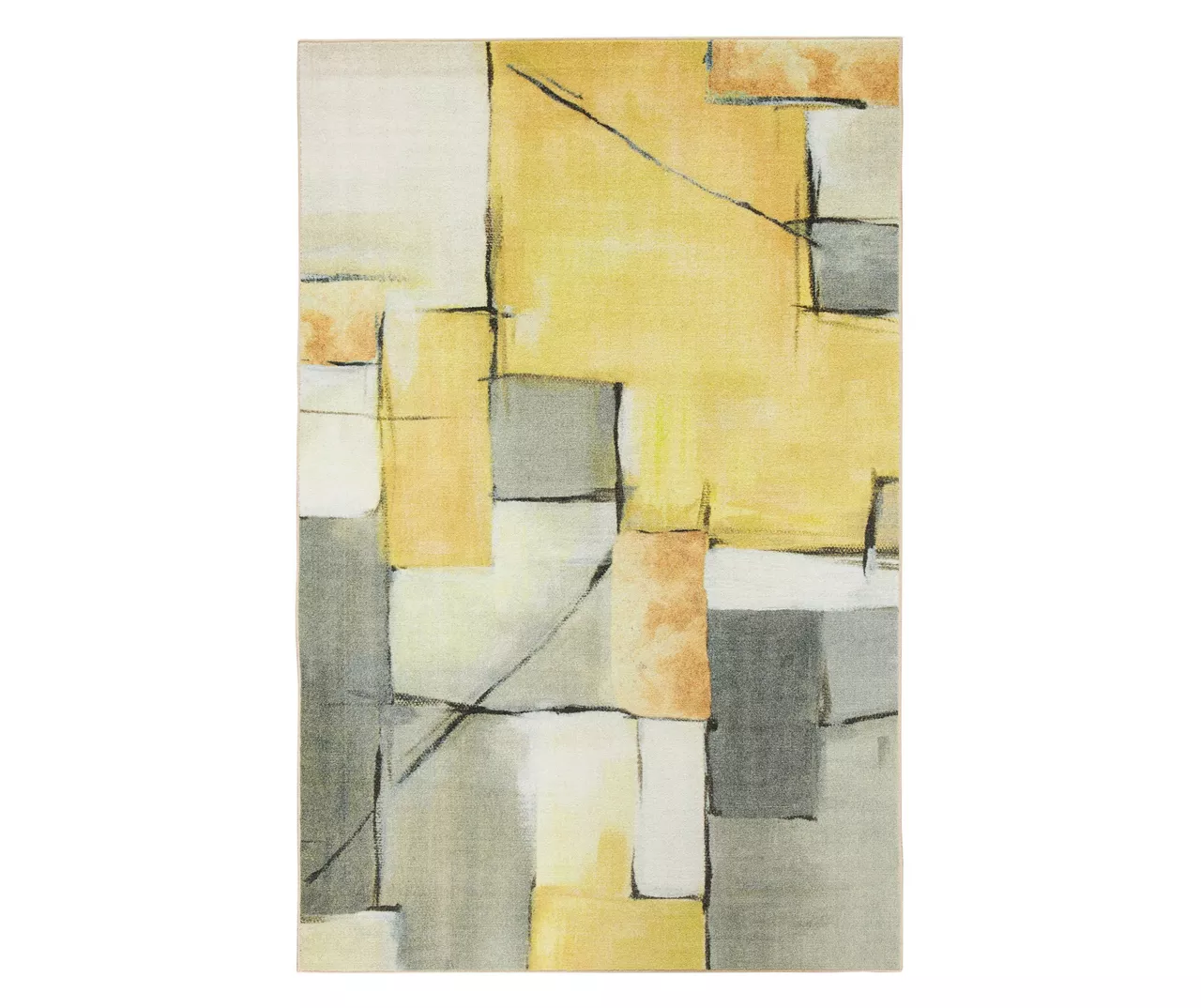 Yellow & Gray Painted Abstract Geometric Area Rug, (5' X 8') 1 Yellow & Gray Painted Abstract Geometric Area Rug, (5' X 8')