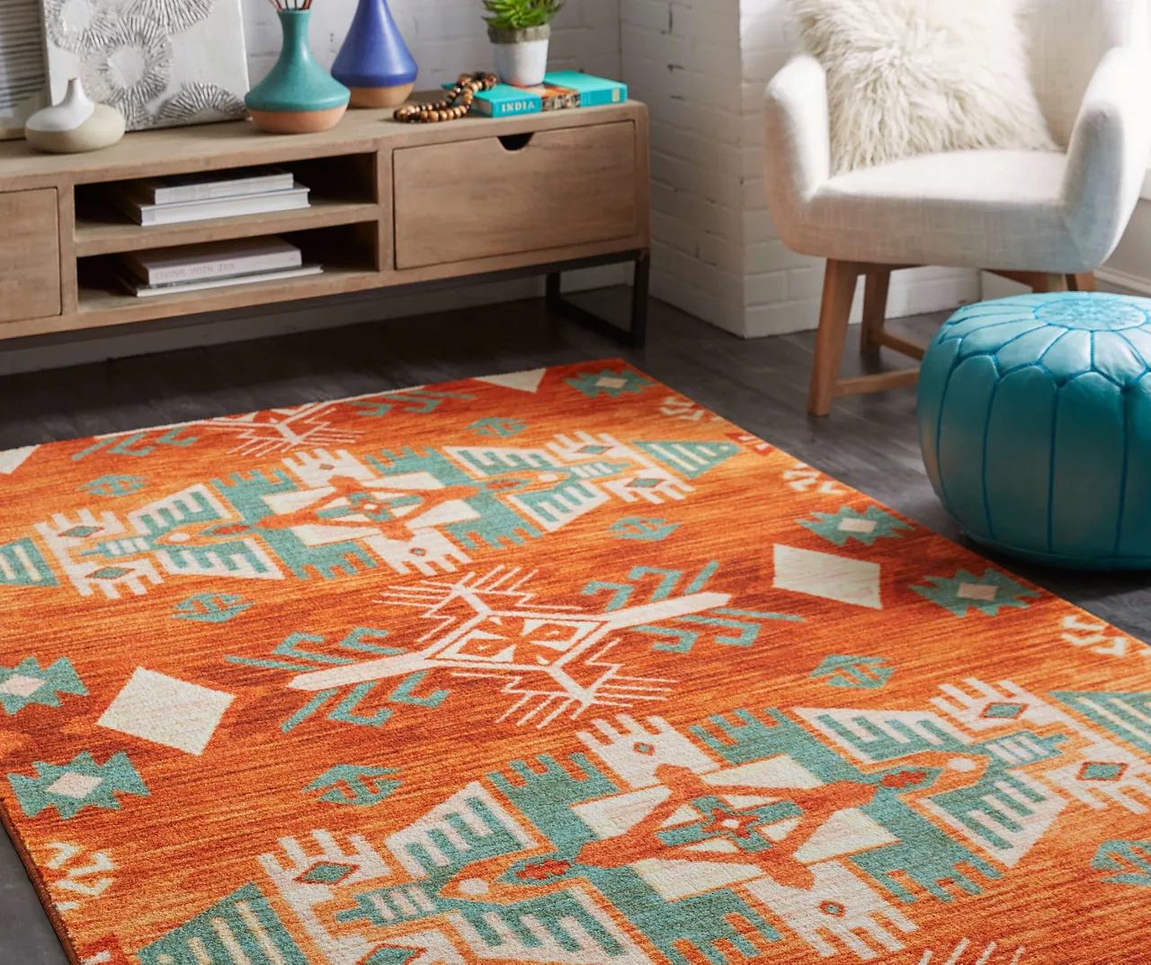 Eidenau Orange & Mint Geometric Area Rug, (5' X 8') 5 Eidenau Orange & Mint Geometric Area Rug, (5' X 8') - Image 5