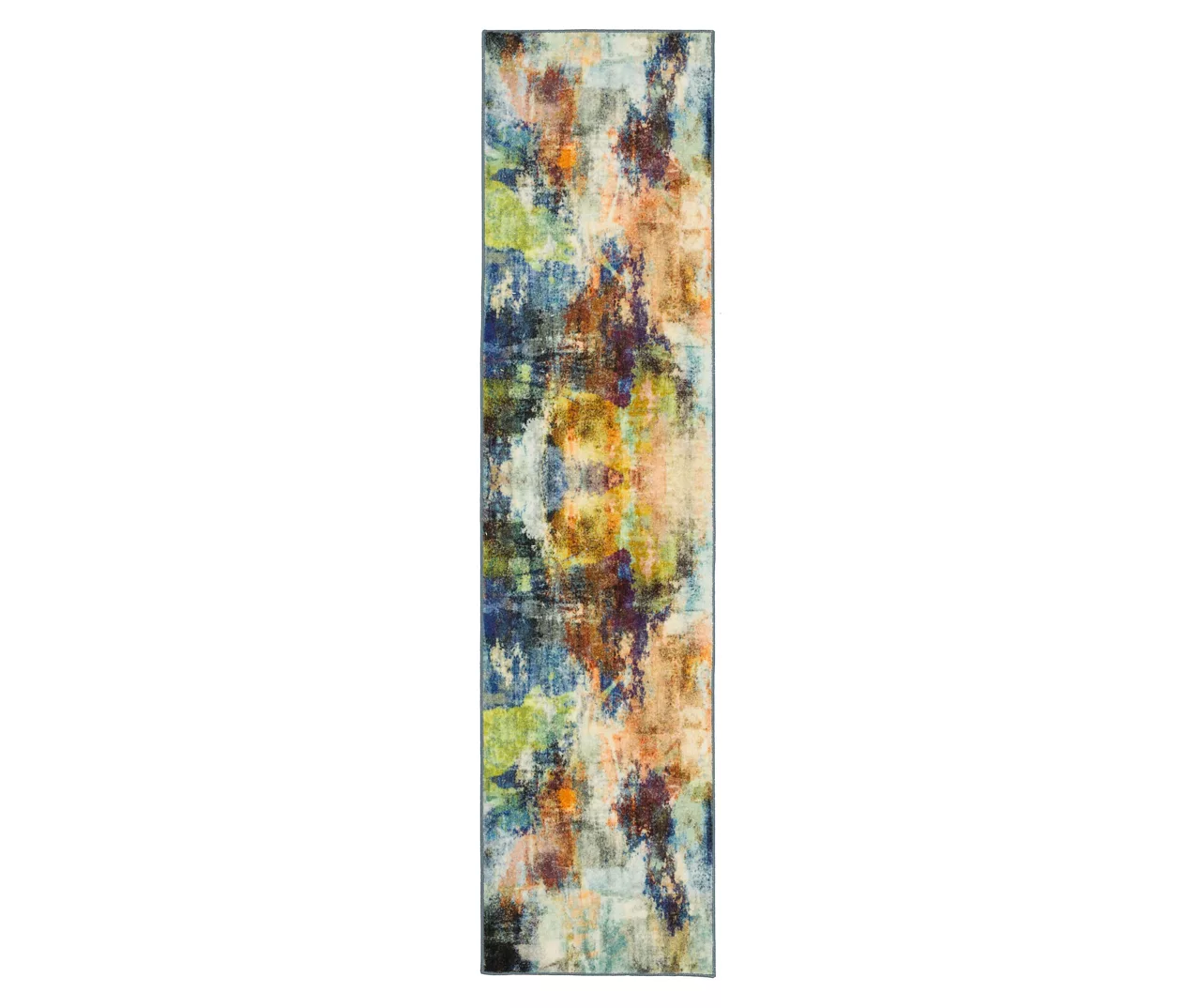 Decollage Blue & Orange Abstract Area Rug, (2' X 8') 1 Decollage Blue & Orange Abstract Area Rug, (2' X 8')