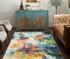 Decollage Blue & Orange Abstract Area Rug, (5' X 8') -Carpet Promotion 810600620 A0 4