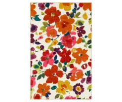 White & Jewel-Tone Bright Floral Area Rug, (5' X 8')