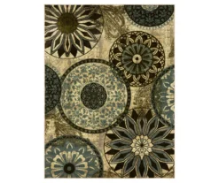 Inspired India Beige & Dusty Blue Medallion Area Rug, (5' X 7')