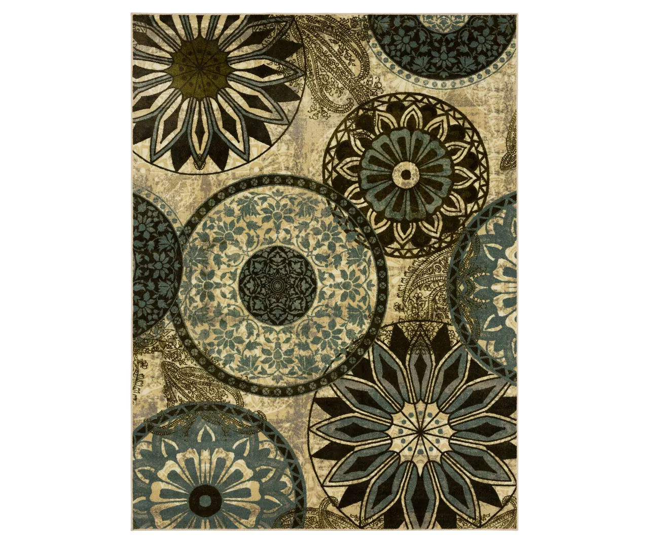 Inspired India Beige & Dusty Blue Medallion Area Rug, (5' X 7') 1 Inspired India Beige & Dusty Blue Medallion Area Rug, (5' X 7')
