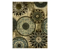 Inspired India Beige & Dusty Blue Medallion Area Rug, (7.5' X 10')