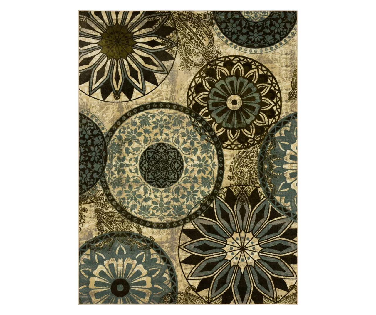 Inspired India Beige & Dusty Blue Medallion Area Rug, (7.5' X 10') 1 Inspired India Beige & Dusty Blue Medallion Area Rug, (7.5' X 10')