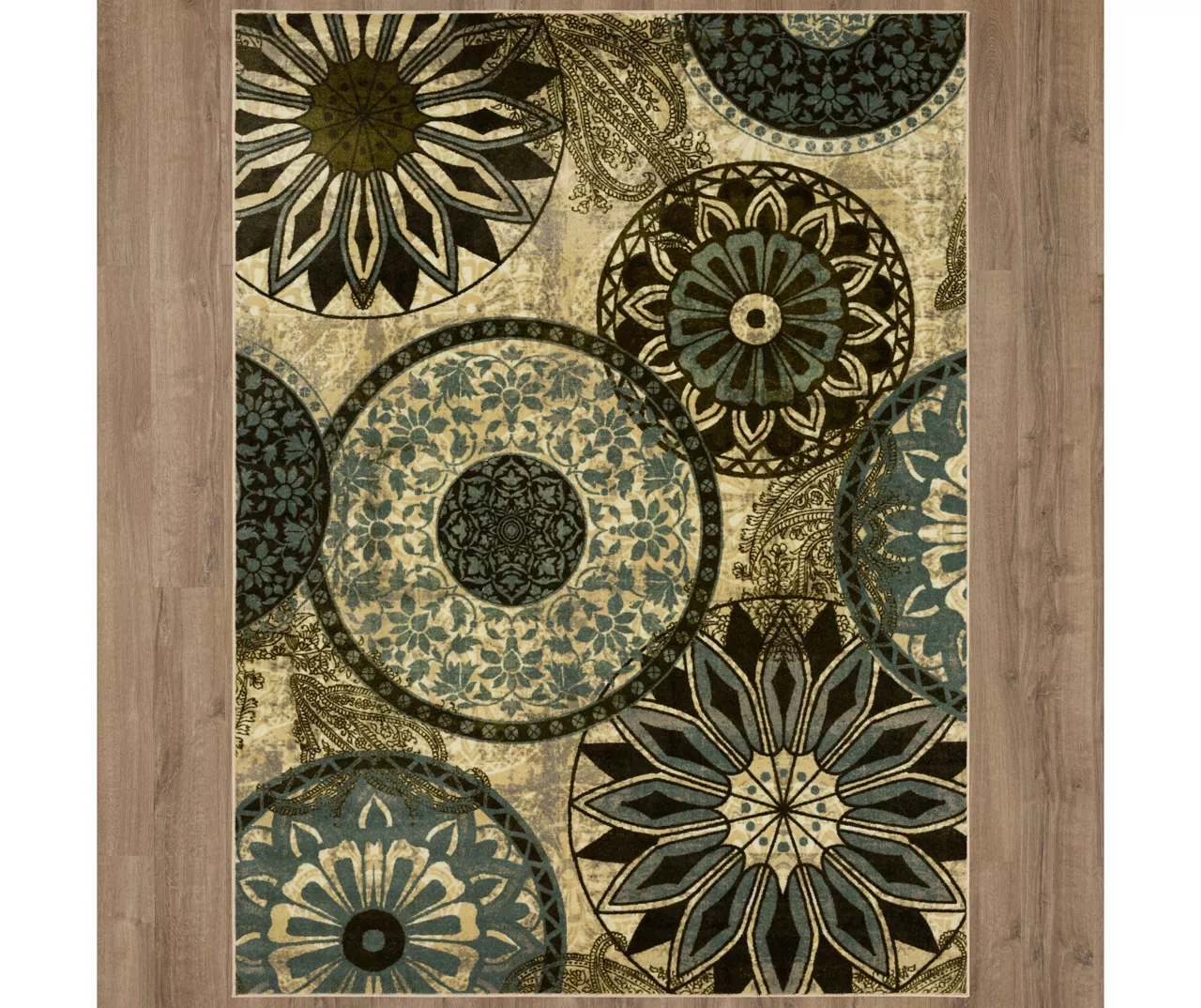 Inspired India Beige & Dusty Blue Medallion Area Rug, (7.5' X 10') 3 Inspired India Beige & Dusty Blue Medallion Area Rug, (7.5' X 10') - Image 3
