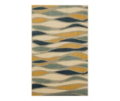 Line Works Yellow & Aqua Wavy Stripe Area Rug, (5' X 8')