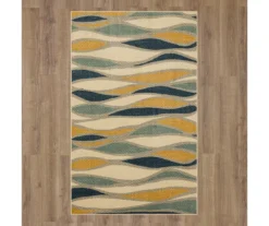 Line Works Yellow & Aqua Wavy Stripe Area Rug, (5' X 8') 11 Line Works Yellow & Aqua Wavy Stripe Area Rug, (5' X 8') -Carpet Promotion 810600650 A0 2