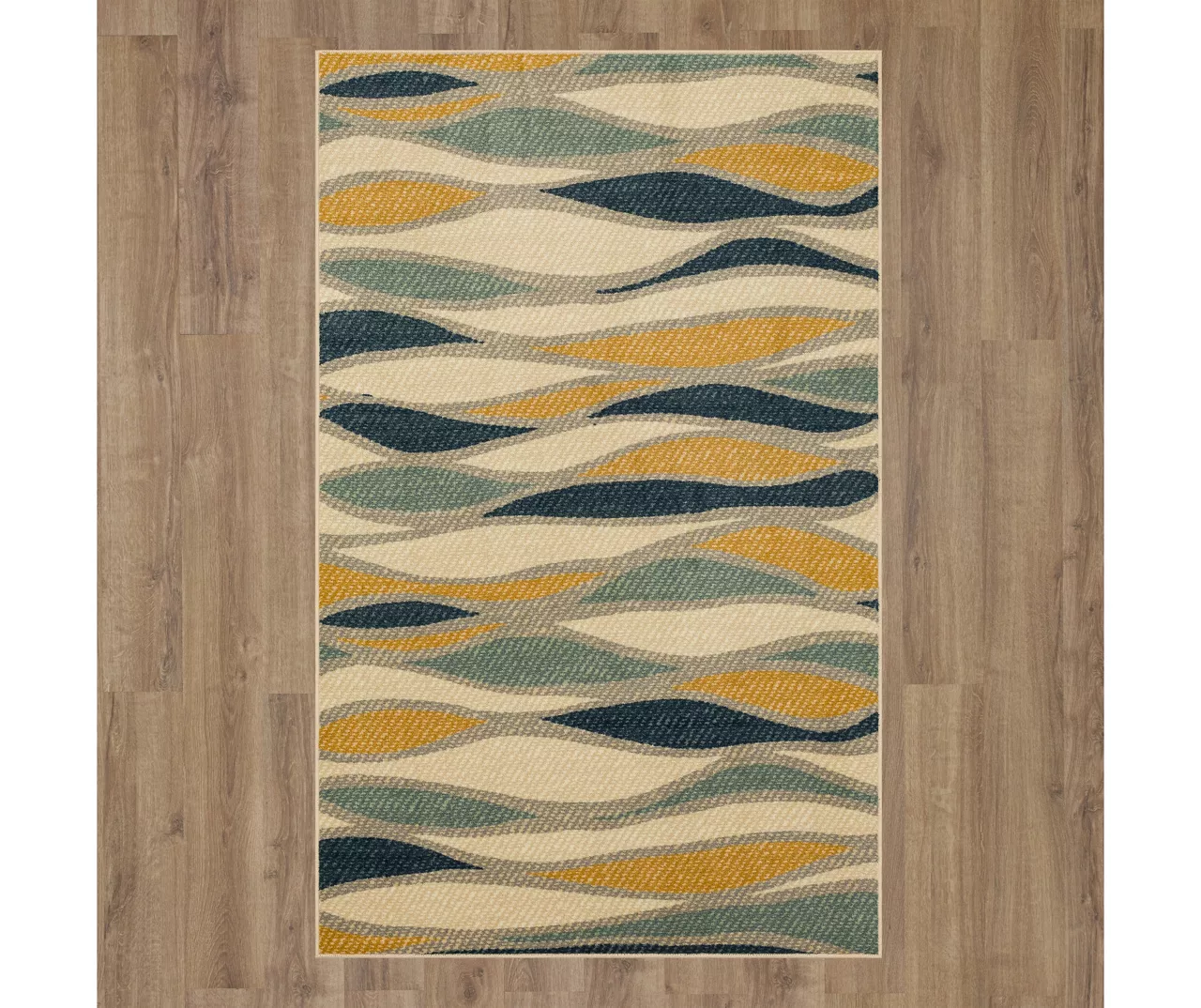 Line Works Yellow & Aqua Wavy Stripe Area Rug, (5' X 8') 3 Line Works Yellow & Aqua Wavy Stripe Area Rug, (5' X 8') - Image 3