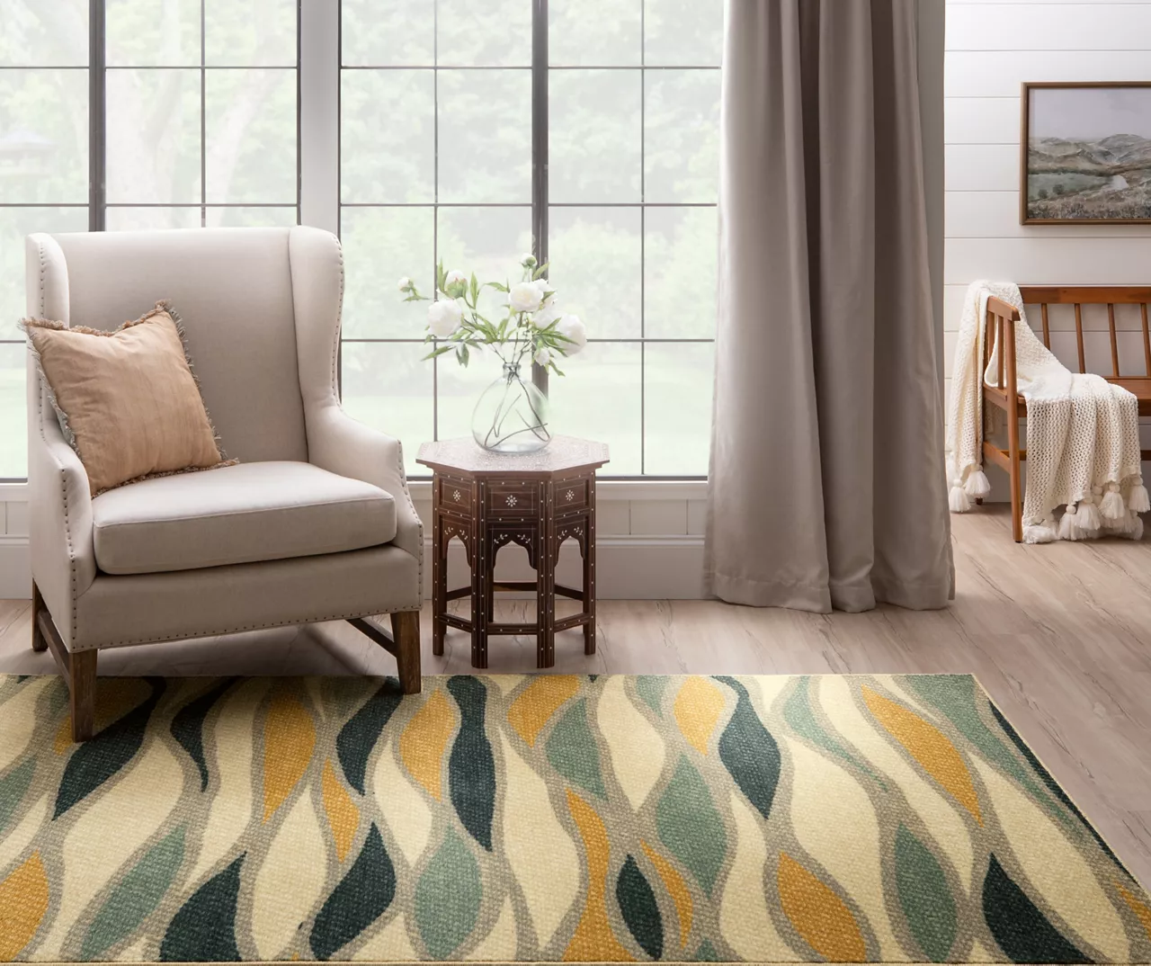 Line Works Yellow & Aqua Wavy Stripe Area Rug, (5' X 8') 5 Line Works Yellow & Aqua Wavy Stripe Area Rug, (5' X 8') - Image 5