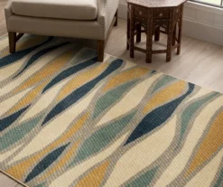 Line Works Yellow & Aqua Wavy Stripe Area Rug, (5' X 8') 16 Line Works Yellow & Aqua Wavy Stripe Area Rug, (5' X 8') -Carpet Promotion 810600650 A0 4