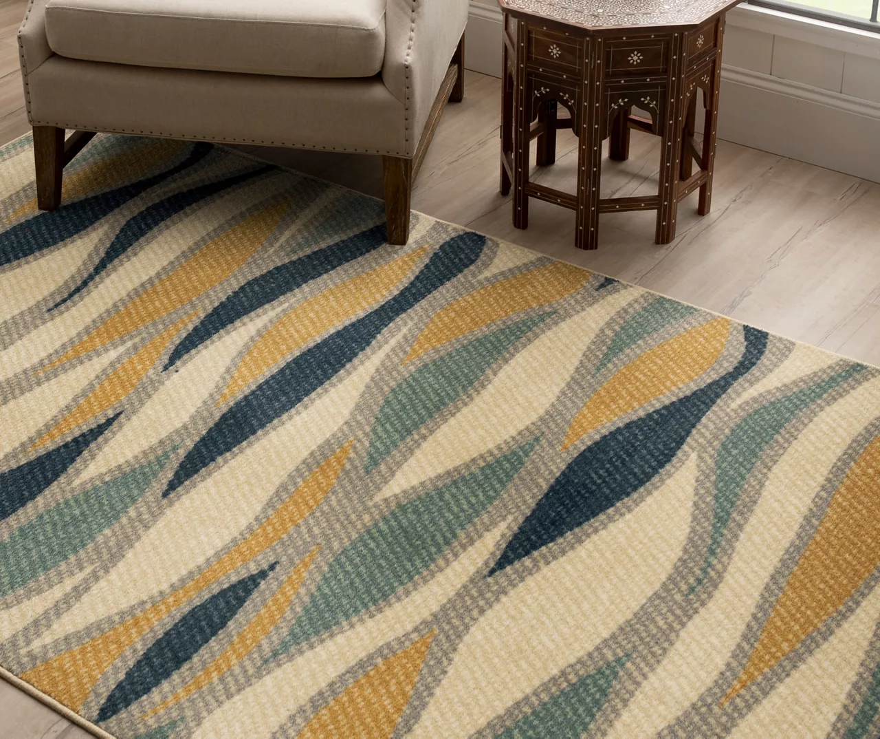 Line Works Yellow & Aqua Wavy Stripe Area Rug, (5' X 8') 8 Line Works Yellow & Aqua Wavy Stripe Area Rug, (5' X 8') - Image 8
