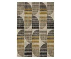 Crescent Oyster Taupe & Mustard Abstract Area Rug, (8' X 11')