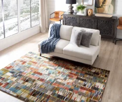 Mohawk Iola Blue & Red Multi-Color Lines Area Rug -Carpet Promotion 810600692 A0 4