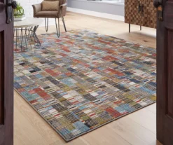 Iola Blue & Red Multi-Color Lines Area Rug, (8' X 11') -Carpet Promotion 810600693 A0 3 1