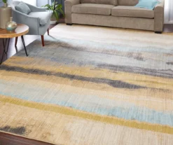 Odin Lagoon Blue & Tan Abstract Area Rug, (8' X 11') -Carpet Promotion 810600699 A0 3 1