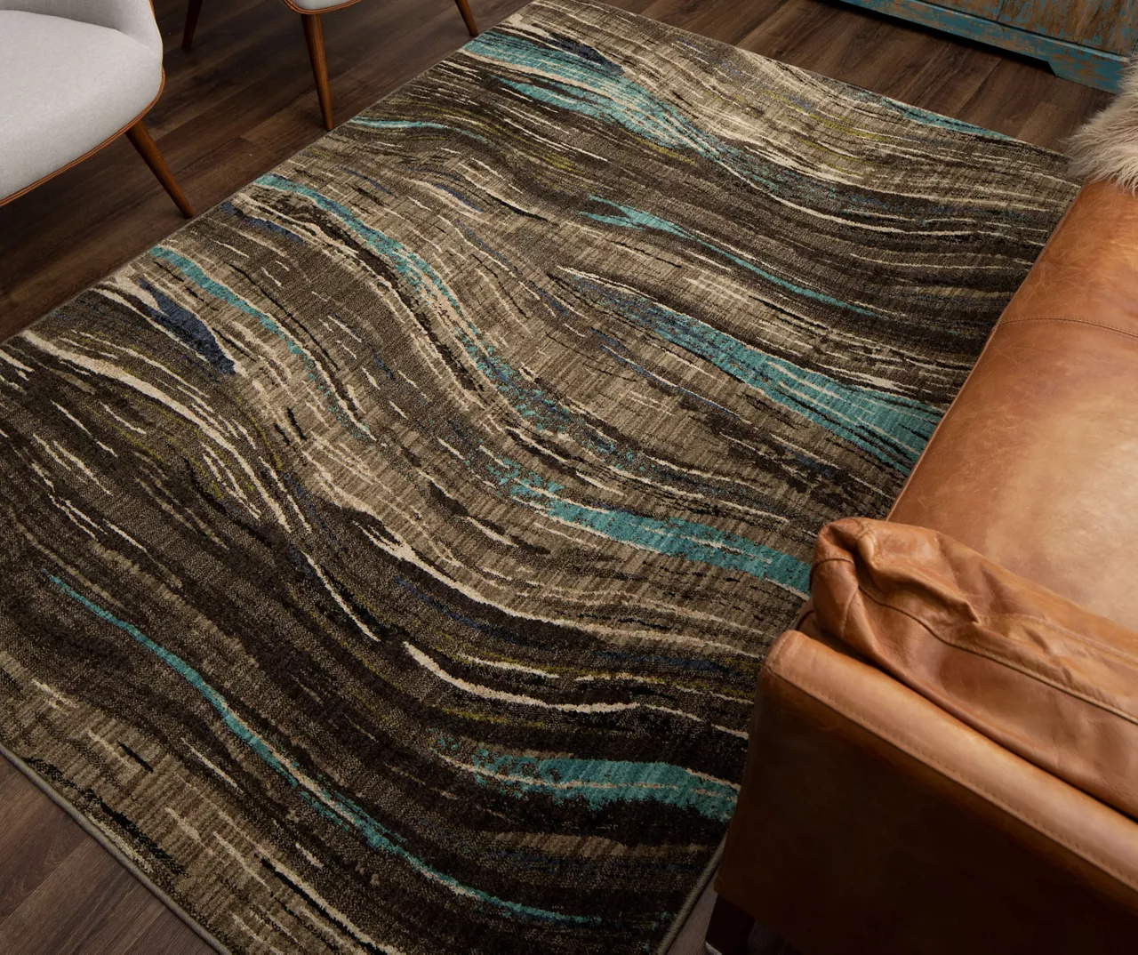 Mohawk Amos Lagoon Blue & Brown Wavy Stripe Area Rug 8 Mohawk Amos Lagoon Blue & Brown Wavy Stripe Area Rug - Image 8