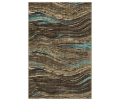 Amos Lagoon Blue & Brown Wavy Stripe Area Rug, (8' X 11')