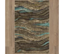 Amos Lagoon Blue & Brown Wavy Stripe Area Rug, (8' X 11') -Carpet Promotion 810600703 A0 2 1