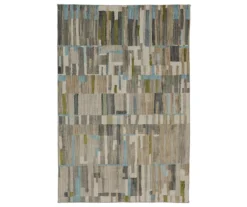 Bacchus Lagoon Blue & Taupe Color Block Area Rug, (8' X 11')