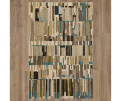 Bacchus Lagoon Blue & Taupe Color Block Area Rug, (8' X 11') -Carpet Promotion 810600707 A0 2 1