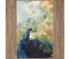 Marble Ink Blue & Green Area Rug, (7.5' X 10')