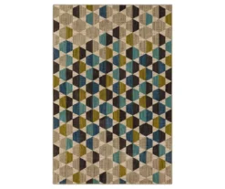 Brock Lagoon Blue & Olive Geometric Area Rug, (8' X 11')