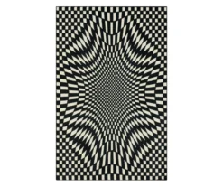 Black & White Twisted Checkerboard Area Rug, (5' X 8')