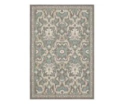 Coastal Desire Light Gray & Turquoise Ornamental Outdoor Area Rug, (4' X 5.5')