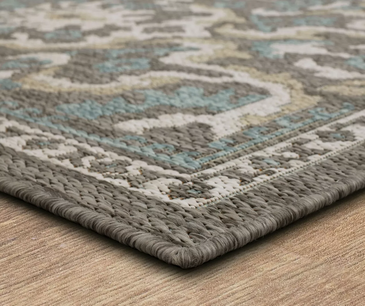 Coastal Desire Light Gray & Turquoise Ornamental Outdoor Area Rug, (2.5' X 6') 2 Coastal Desire Light Gray & Turquoise Ornamental Outdoor Area Rug, (2.5' X 6') - Image 2