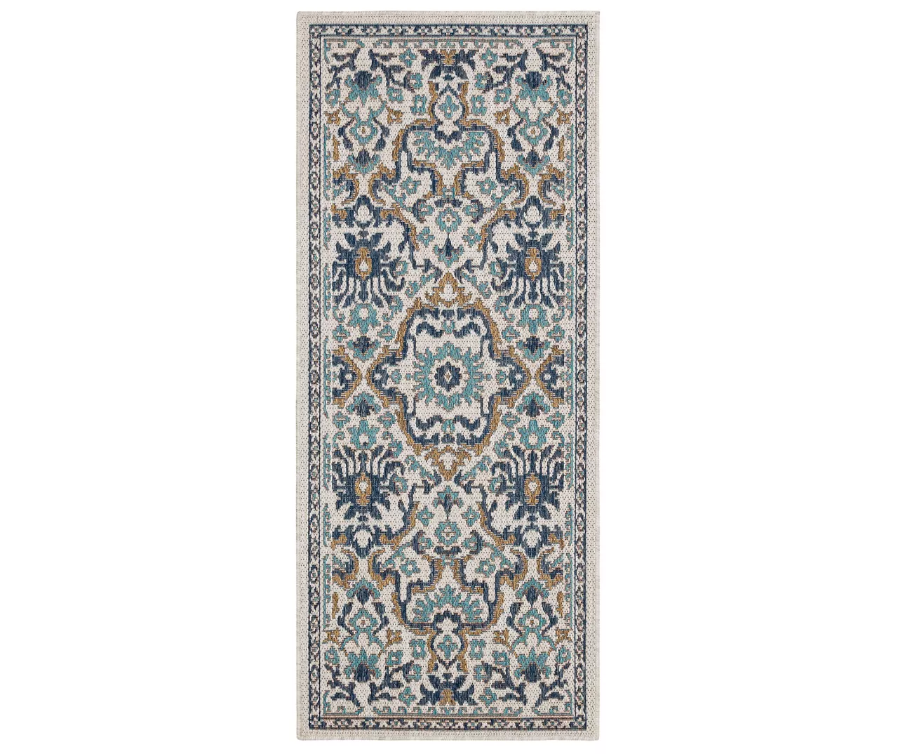 Coastal Desire Blue & Brown Ornamental Outdoor Area Rug, (2.5' X 6') 1 Coastal Desire Blue & Brown Ornamental Outdoor Area Rug, (2.5' X 6')