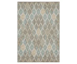 Paradise Grove Light Gray & Turquoise Arabesque Outdoor Area Rug, (4' X 5.5')