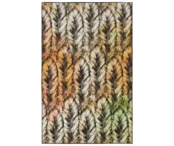 Tan & Green Painted Feathers Area Rug, (5' X 8')