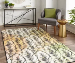 Tan & Green Painted Feathers Area Rug, (5' X 8') -Carpet Promotion 810600844 A0 3