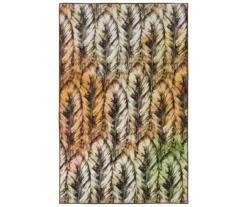 Tan & Green Painted Feathers Area Rug, (8' X 10')