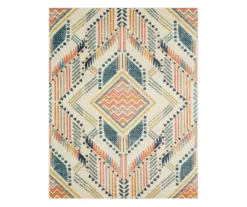 Echo Beige, Navy & Orange Geometric Area Rug, (5' X 8')