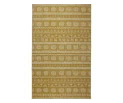 Mustard & Beige Stamped Geo Stripe Area Rug, (5' X 8')
