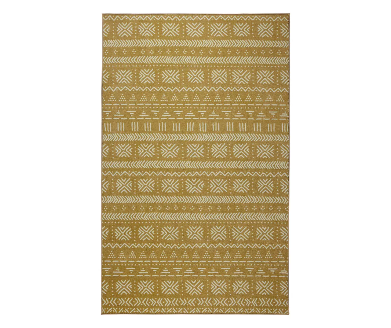 Mustard & Beige Stamped Geo Stripe Area Rug, (5' X 8') 1 Mustard & Beige Stamped Geo Stripe Area Rug, (5' X 8')
