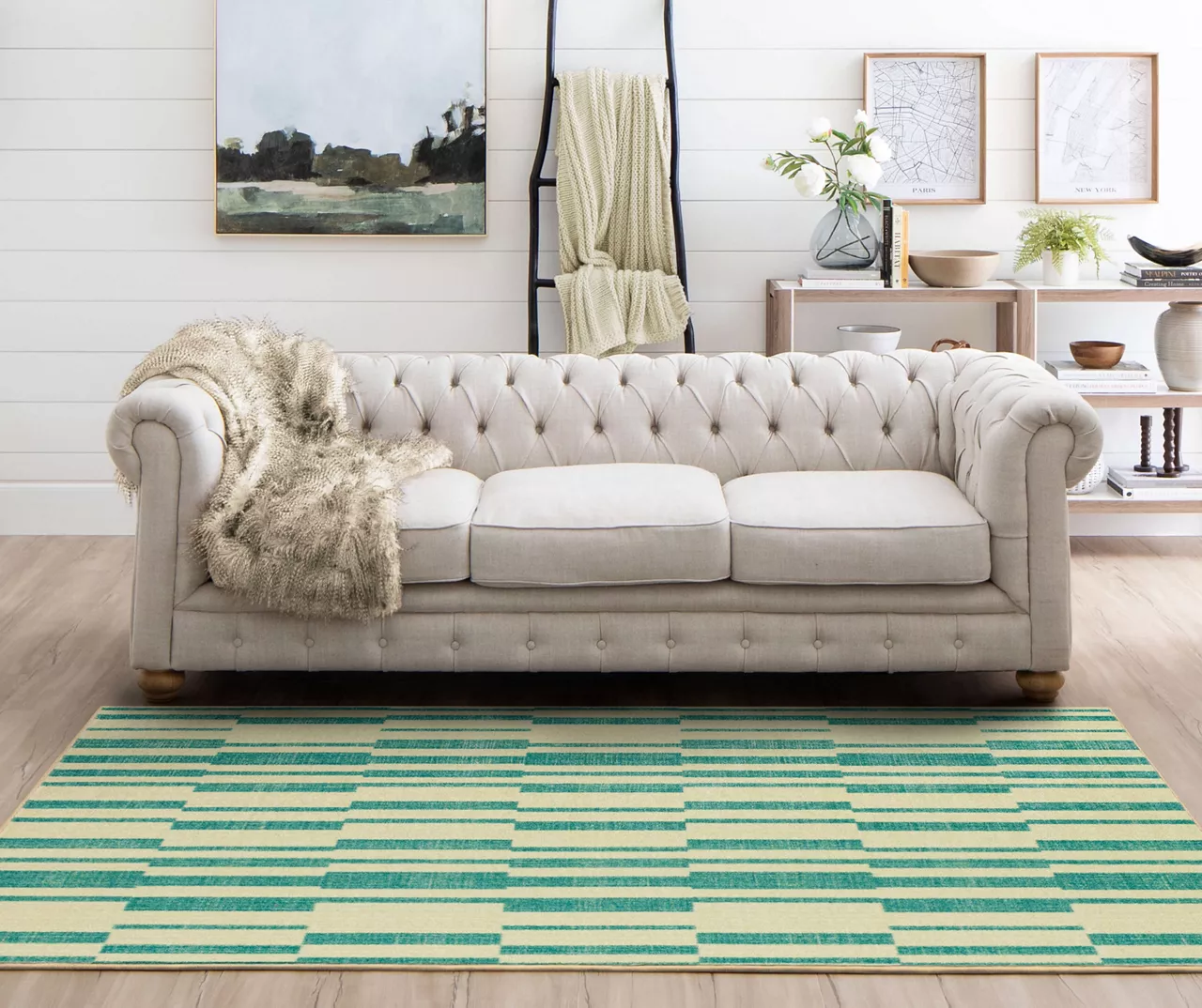 Augusta Light Blue & Beige Offset Stripe Area Rug, (5' X 8') 5 Augusta Light Blue & Beige Offset Stripe Area Rug, (5' X 8') - Image 5
