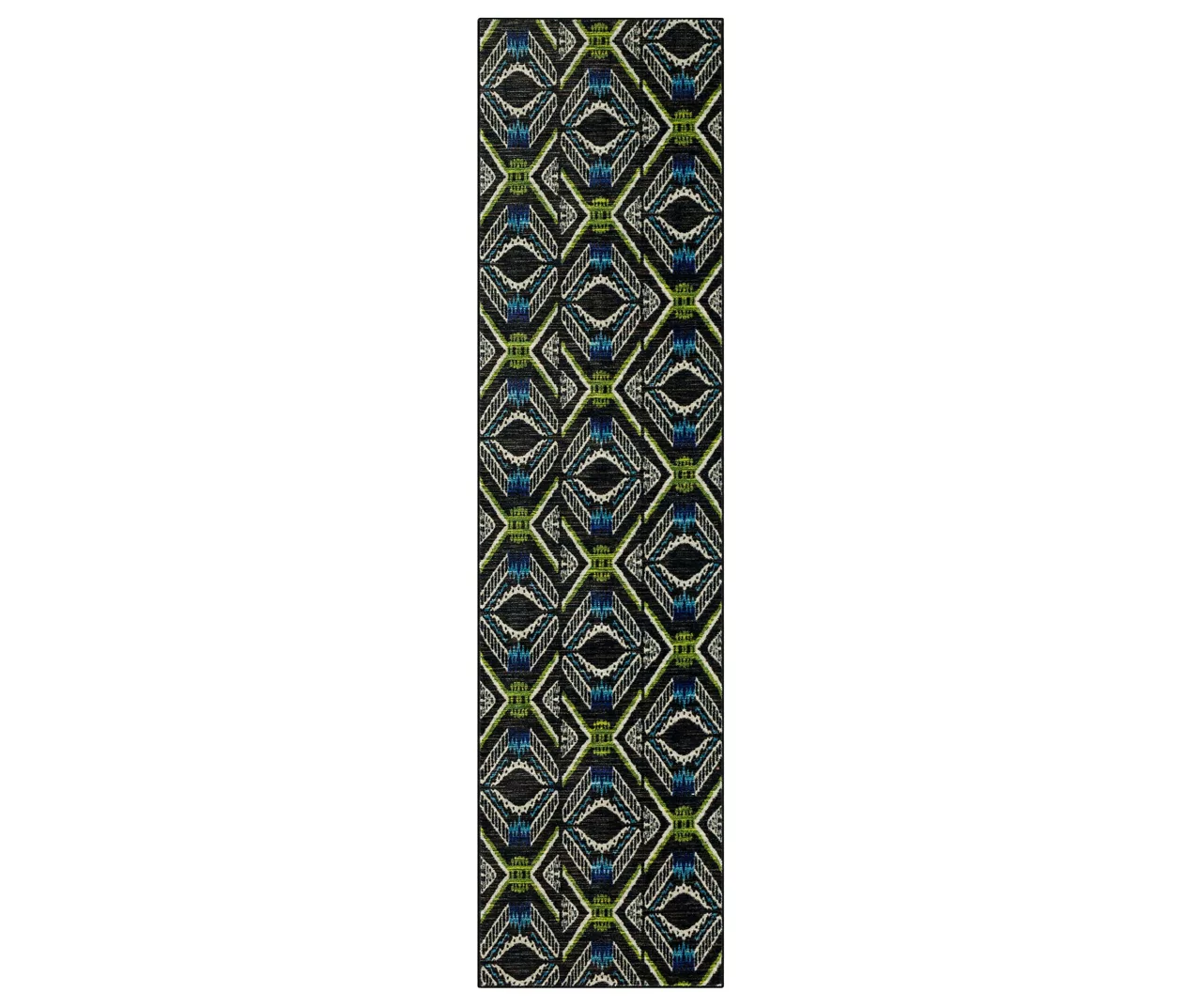 Celinda Blue, Green & Black Geo Area Rug, (2.5' X 10') 1 Celinda Blue, Green & Black Geo Area Rug, (2.5' X 10')