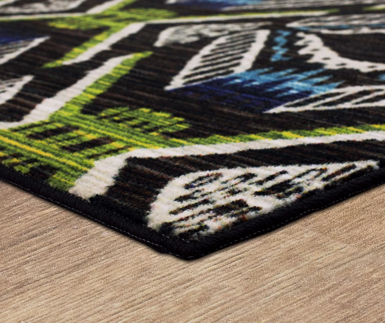 Celinda Blue, Green & Black Geo Area Rug, (2.5' X 10') 3 Celinda Blue, Green & Black Geo Area Rug, (2.5' X 10') - Image 3