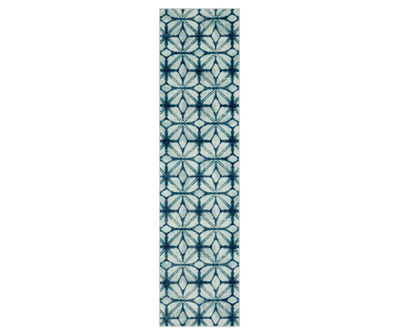 Elyzabeth Blue & White Lattice Area Rug, (2.5' X 10') 1 Elyzabeth Blue & White Lattice Area Rug, (2.5' X 10')