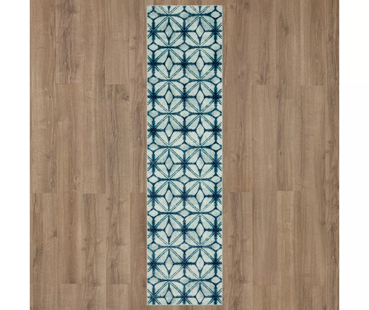 Elyzabeth Blue & White Lattice Area Rug, (2.5' X 10') 3 Elyzabeth Blue & White Lattice Area Rug, (2.5' X 10') - Image 3