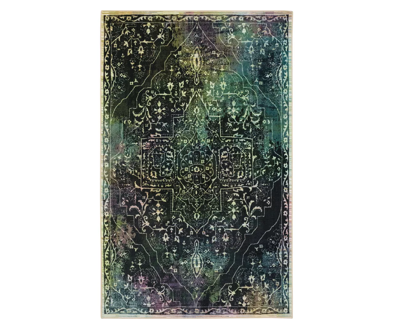 Rowland Charcoal & Blue Ornamental Floral Area Rug, (5' X 8') 1 Rowland Charcoal & Blue Ornamental Floral Area Rug, (5' X 8')