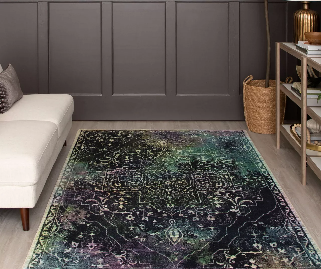 Rowland Charcoal & Blue Ornamental Floral Area Rug, (5' X 8') 5 Rowland Charcoal & Blue Ornamental Floral Area Rug, (5' X 8') - Image 5