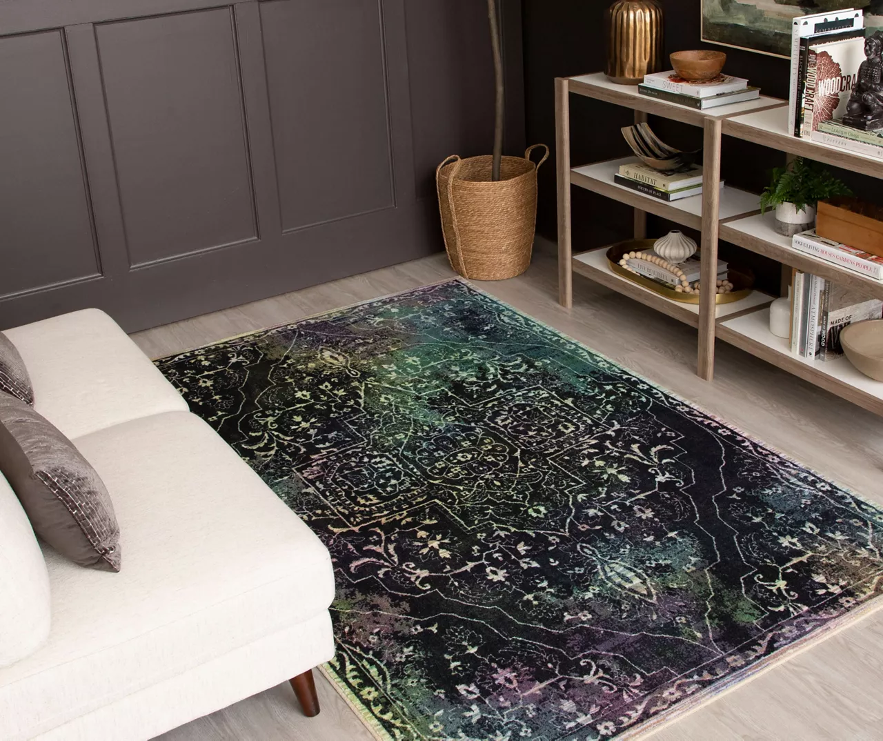 Rowland Charcoal & Blue Ornamental Floral Area Rug, (5' X 8') 8 Rowland Charcoal & Blue Ornamental Floral Area Rug, (5' X 8') - Image 8