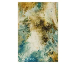 Shoreline Water Blue & Brown Abstract Area Rug, (2' X 3')