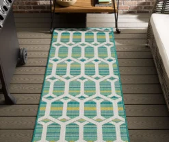 Cabana Teal & Green Geometric Outdoor Area Rug, (2.5' X 6') -Carpet Promotion 810601053 A0 3