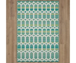 Cabana Teal & Green Geometric Outdoor Area Rug, (4' X 5.5') -Carpet Promotion 810601054 A0 2 1