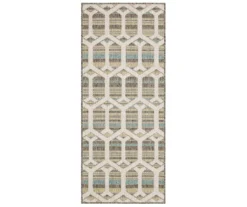 Cabana Light Gray & Turquoise Geometric Outdoor Area Rug, (2.5' X 6')